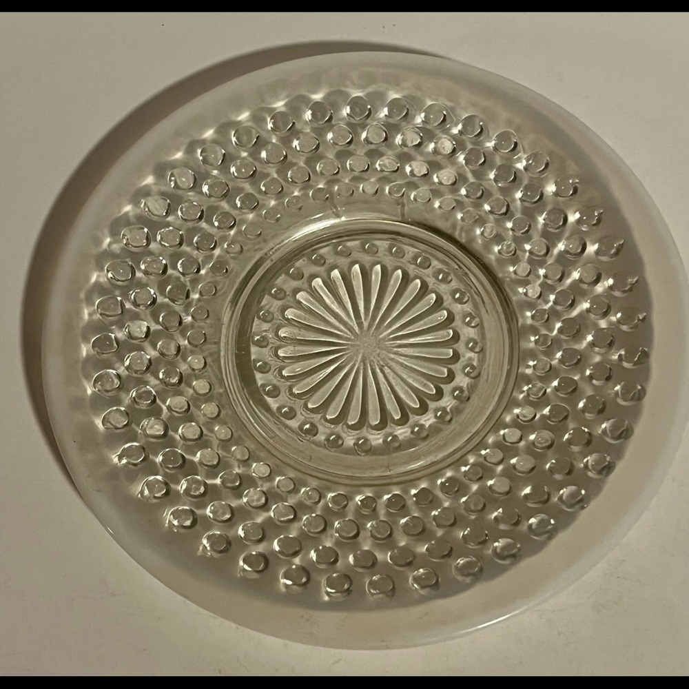 Fenton Anchor Hocking Moonstone Hobnail Frosted Edge Dessert Plate 6-1/4”